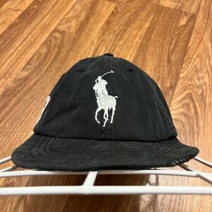 Vtg Polo Ralph Lauren Baseball Hat Cap Blck Embroidered Polo Player #3 Big Pony